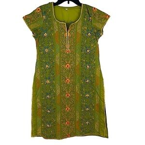 Indian Pakistani Kurti Lime Green with Intricate Embroidery Size 34 Small